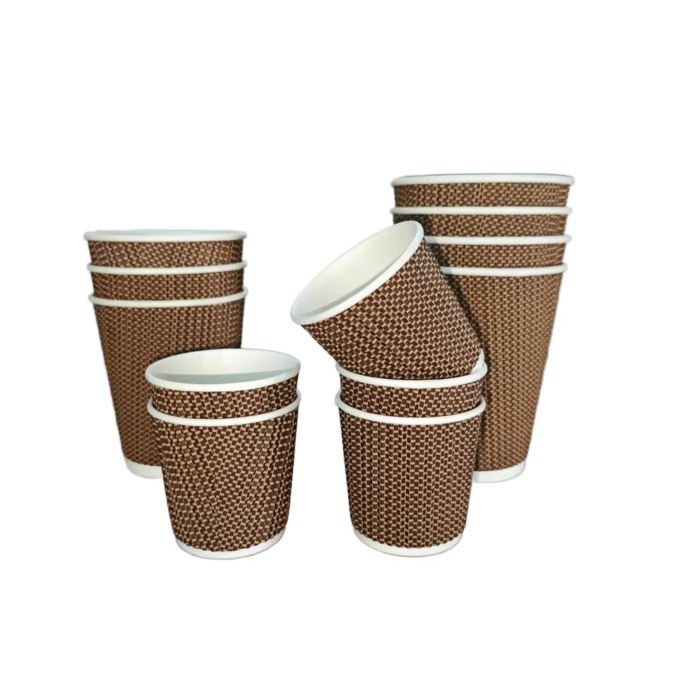 Бумажный стакан 8oz с крышкой, гофрированные стенки