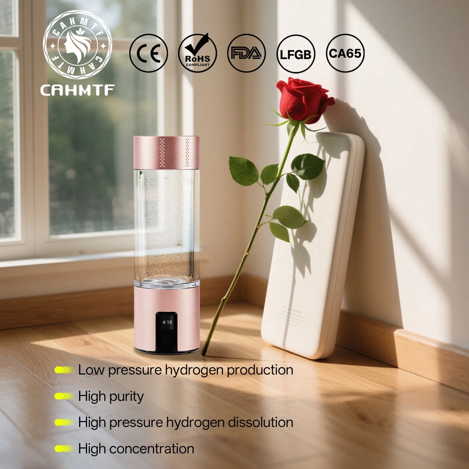 Cahmtf 5000ppb Hydrogen Water Bottle CE/RoHS/Ca65/FDA/LFGB Test Approved