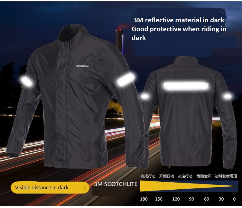 Mens Motoboy Motorcycle Polyester Touring Black Raincoat for Riding