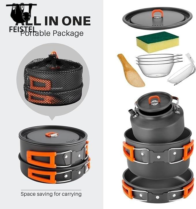 Camping Cookware Mess Kit for Backpacking Gear Camping Cooking Set - Camping Pots and Pans Set