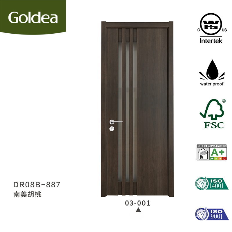 Goldea 39 Year Factory Wholesale Price Customized Modern Simple Design Strips Inlay Bedroom Hotel Interior Glass Solid Wood PVC Door