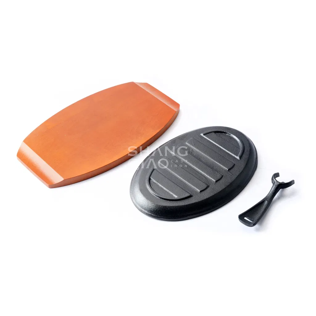 Pre-Seasoned Cast Iron Customized Plate Dish Serving Food Oval Sizzling Platter Serving Dish Fajita Pan