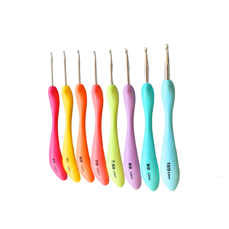 8PCS Colorful Yarn Weave Craft Tools Soft Handle Plastic Aluminum Needles Kits Crochet Hook Set