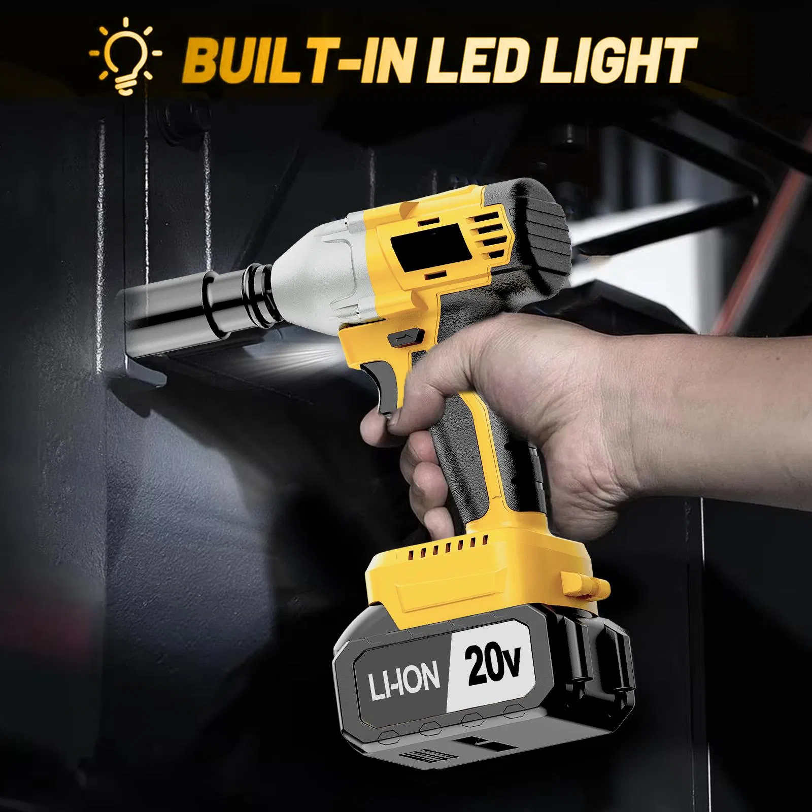 1/2" Drive 20V Industrial-Grade Cordless Impact Wrench 450n. M Torque with Brushless Motor for Heavy-Duty Industrial Tasks