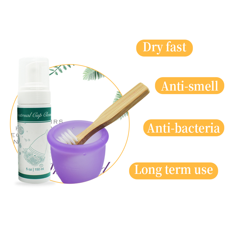 Щётка для менструальной чаши с бамбуковой щетиной и деревянной ручкой