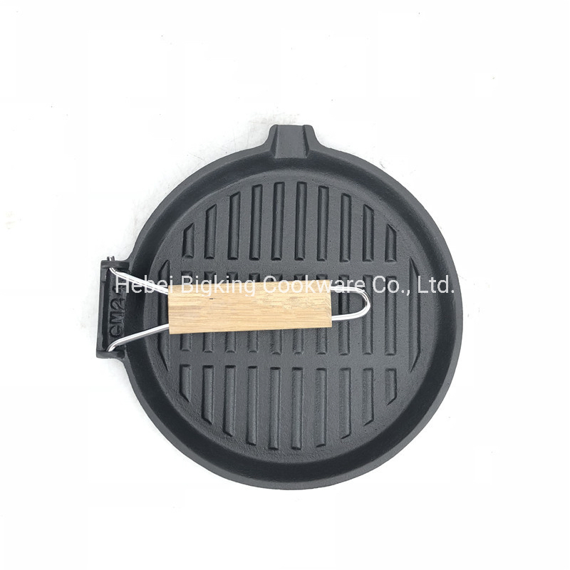 Cast Iron Nonstick 24cm Round Grill Pan with Foldable Handle, Steak Pan, Oven Safe