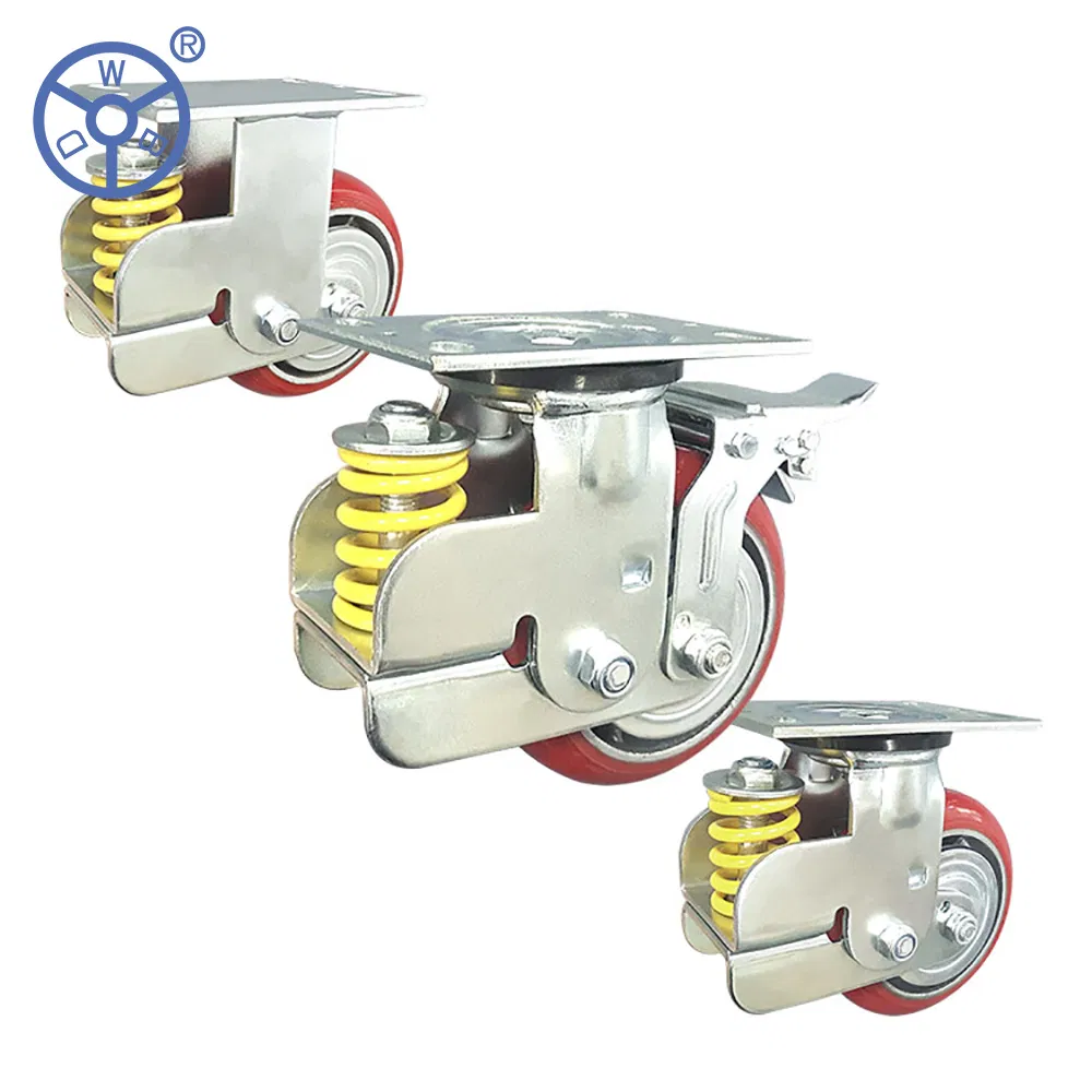Double Spring PU Caster Core with Shock-Absorbing Rubber Block