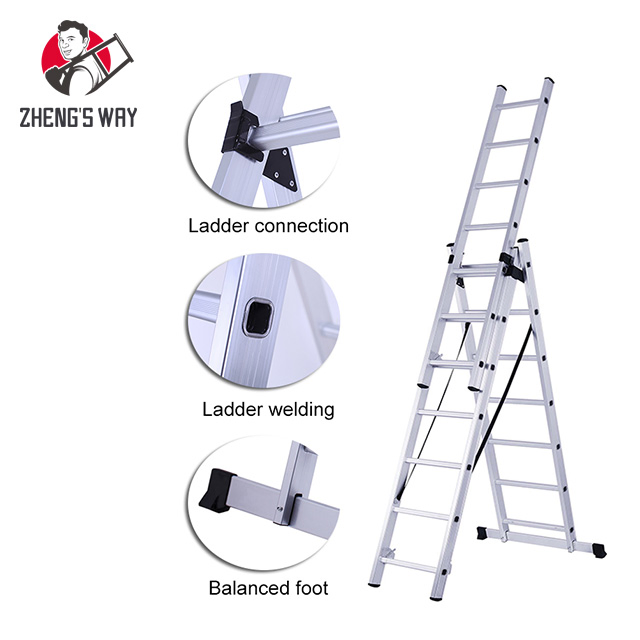 En131 Certificate Aluminium Triple Multipurpose Extension Ladder