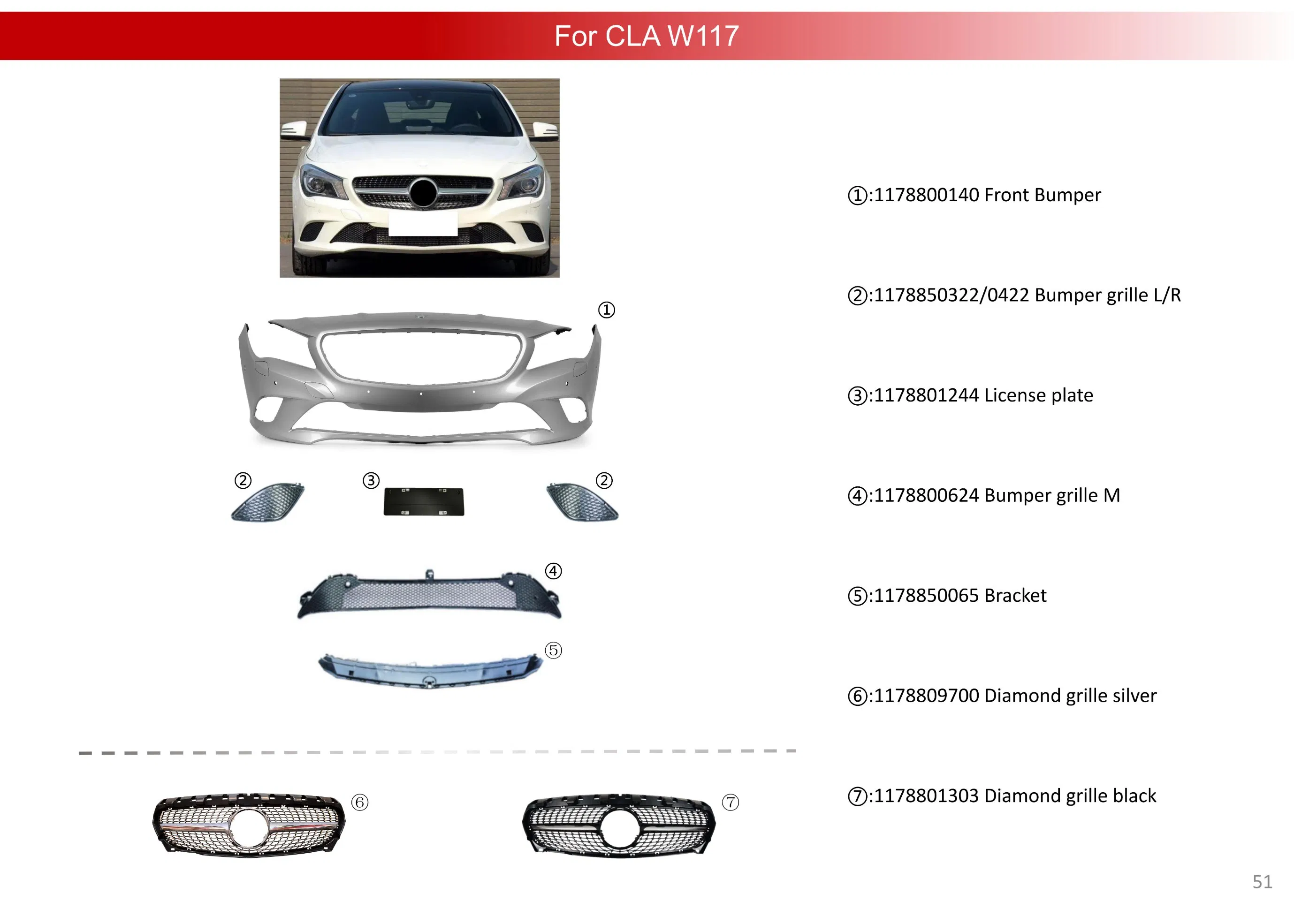 Передний бампер для Mercedes-Benz W177 W118 W117 W221