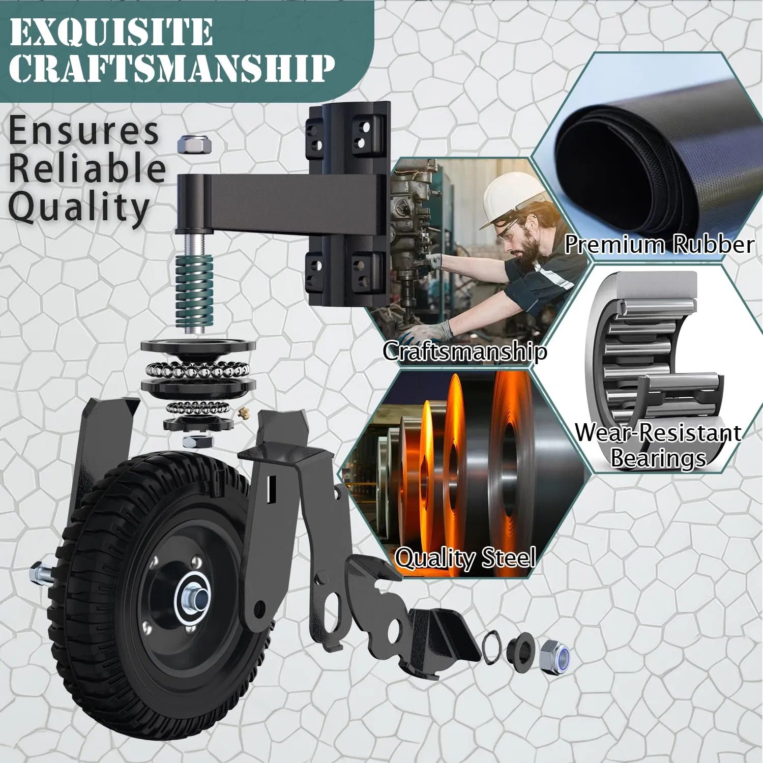 8 Inch Door Caster with Brake for Tube and Wood Gates