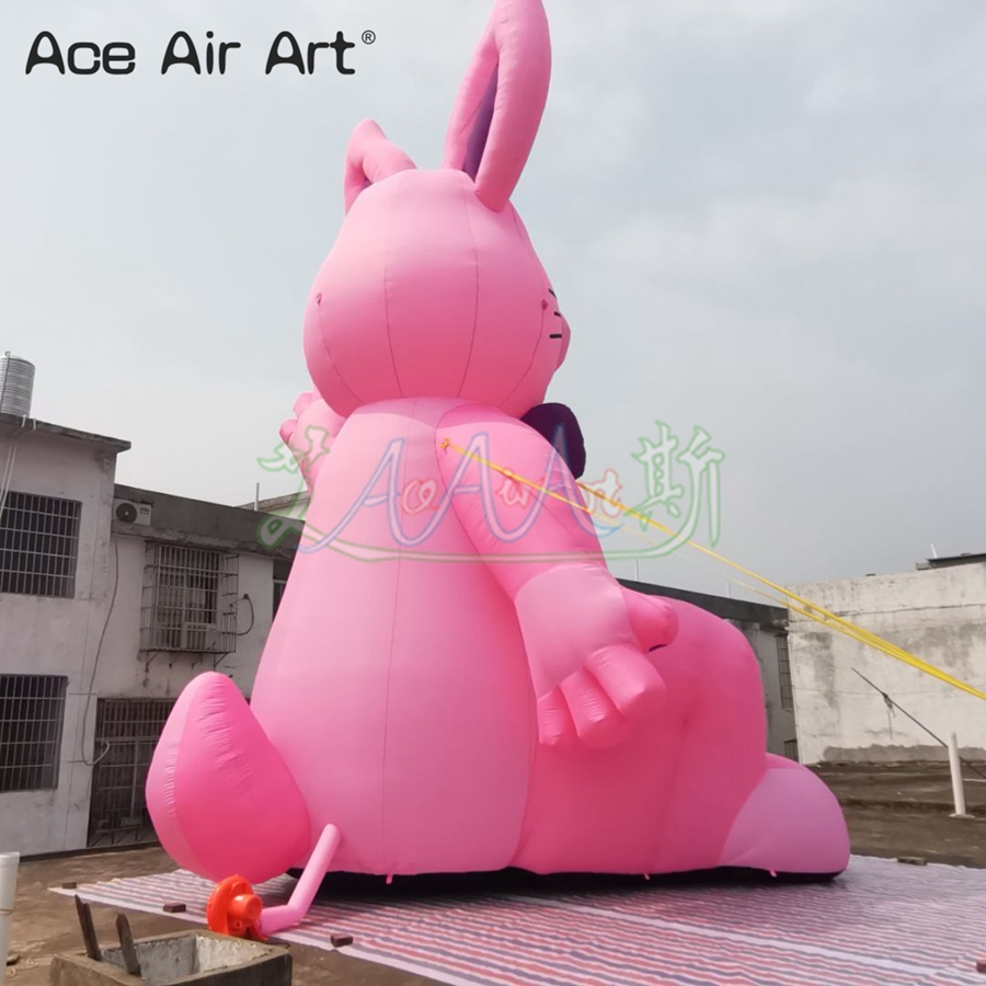 8mh Giant Pink Inflatable Easter Rabbit Bunny with Bow Tie for Easter Day Outdoor Yard Lawn Decor