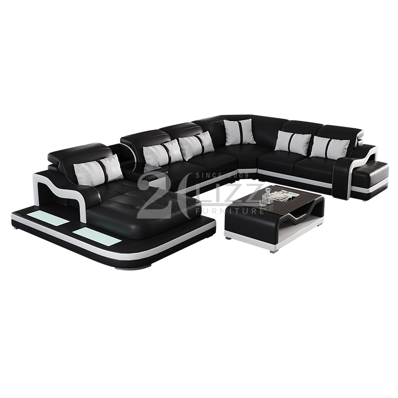 Диван для гостиной кожаный со светодиодной подсветкой европейский стиль