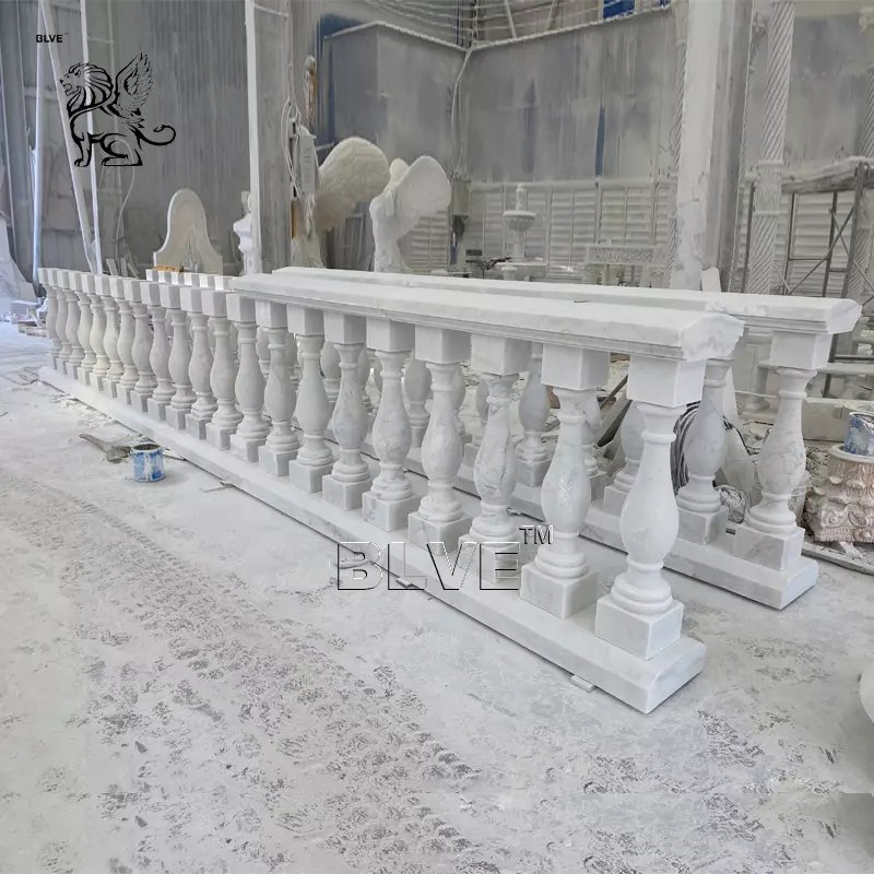 French Balcony Natural Stone Staircase Railing White Marble Interior Stair Baluster Handrail Factory