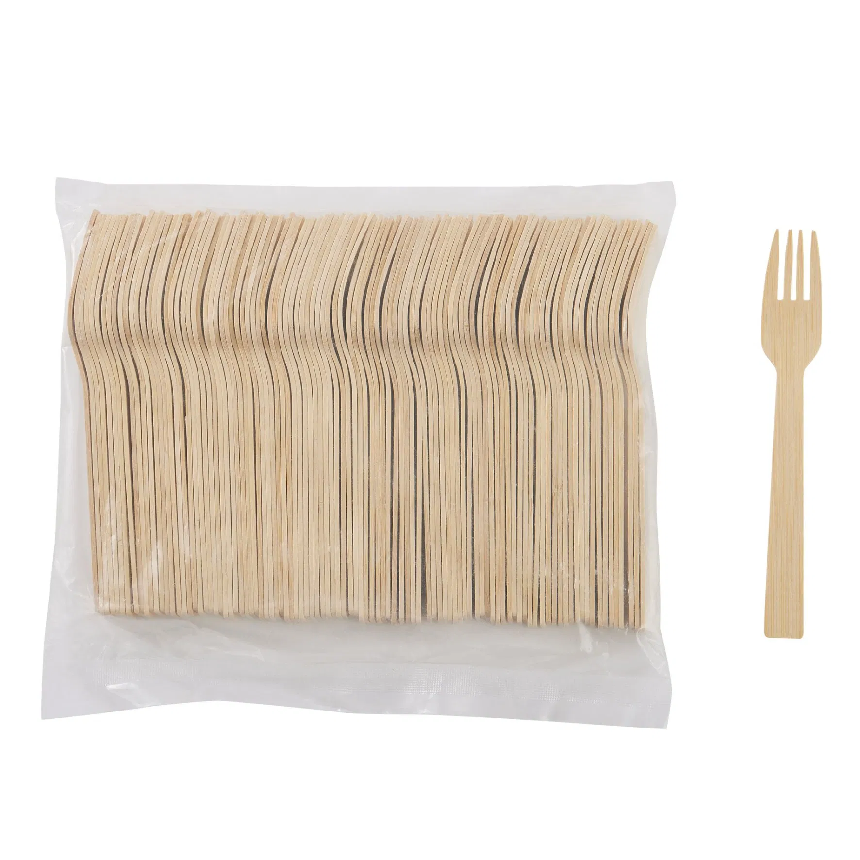 100PCS Pack Disposable Biodegradable Custom Printing Wooden Knife Fork Spoon Set Smooth Natural Tableware Bamboo Cutlery for Party Wedding Restaurant