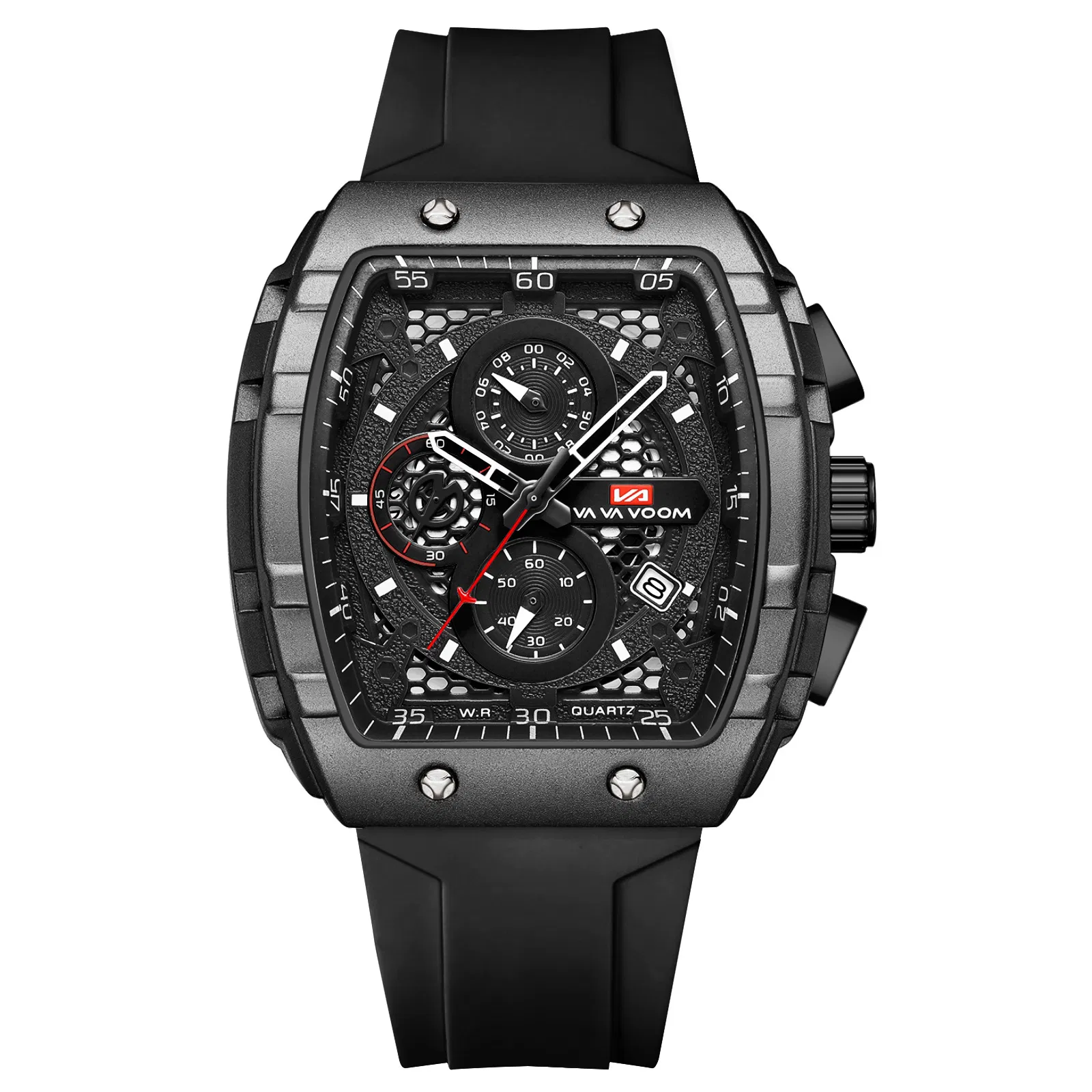 New Men's Stylish Barrel-Shaped Multifunctional Watch Chronograph Calendar Waterproof Silicone Strap