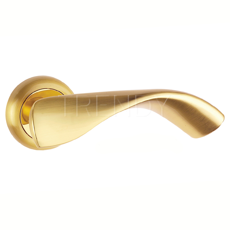 Satin Gold Zamak Interior Door Hardware Handle with Round Rose (Z6034-ZR05)