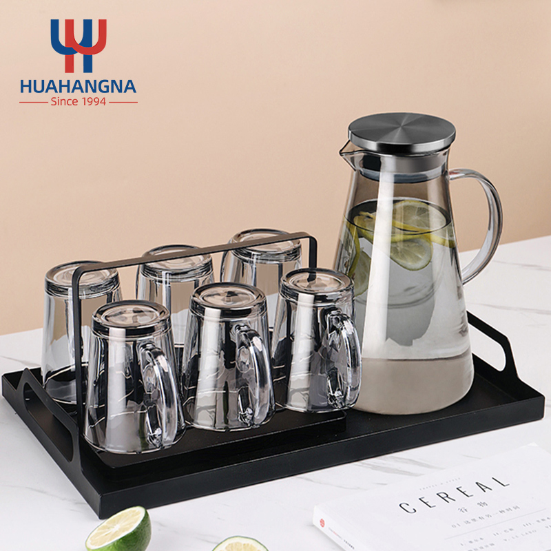 Custom Logo Hot/Cold Water Jug 1.8 Liter 60 Ounces High Borosilicate Glass Drinking Carafe/Pitcher Set with Stainless Steel Lid