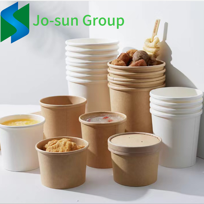 Take-out Packaging Paper Bucket Thickened Paper Bowl Wholesale Disposable Kraft Paper Soup Bucket with Lid