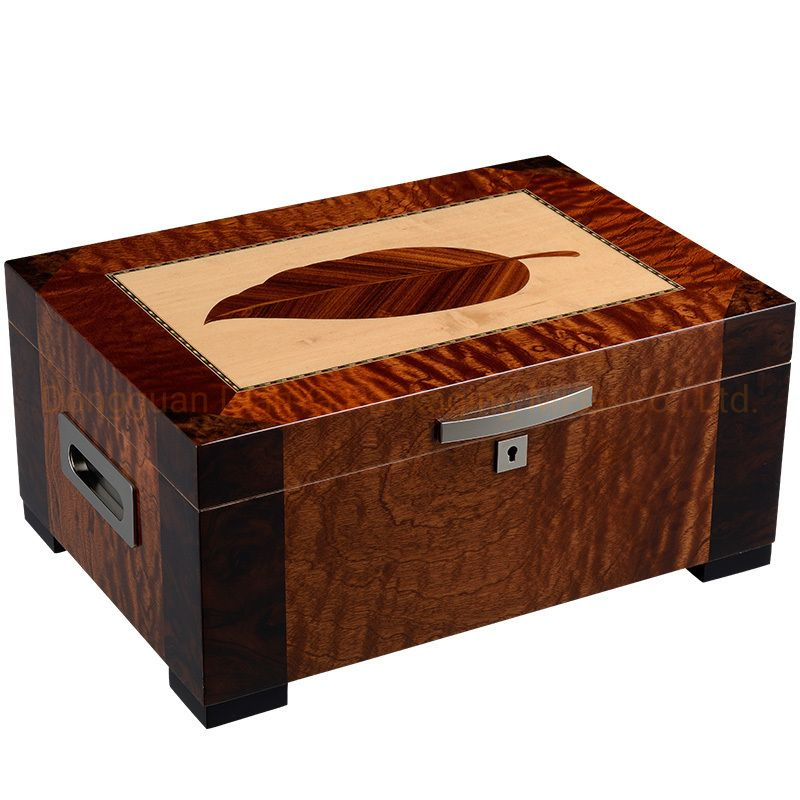 Brown Leather Handmade 25-50 Cedar Wood Cigar Humidor