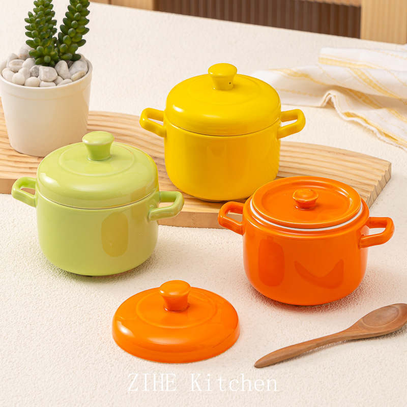 Household Ceramic Waterproof Stew Pot with Lid Health Jar