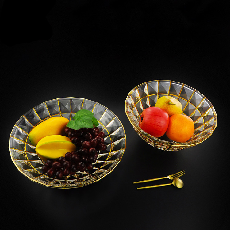 Crystal Glass Fruit Salad Bowl Fruit Plate Gold Rim Glass Fruit Plate
