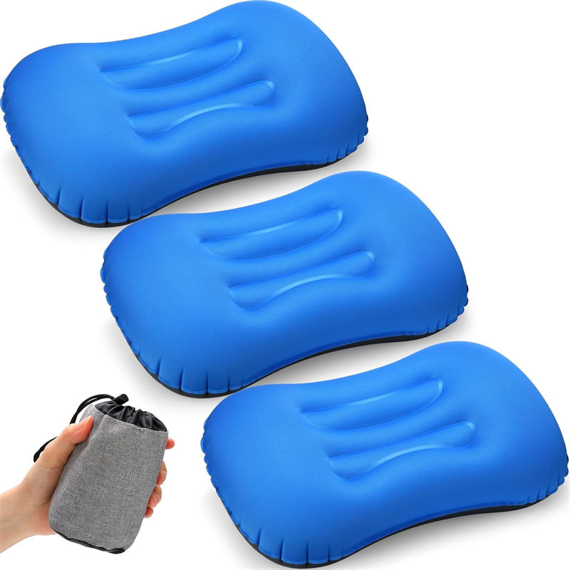Good Price High Quality Lightweight Inflating Pillows Relief Rescue Portable Backpacking Inflating Pillow Ergonomic Neck Lumbar Support Dark Blue