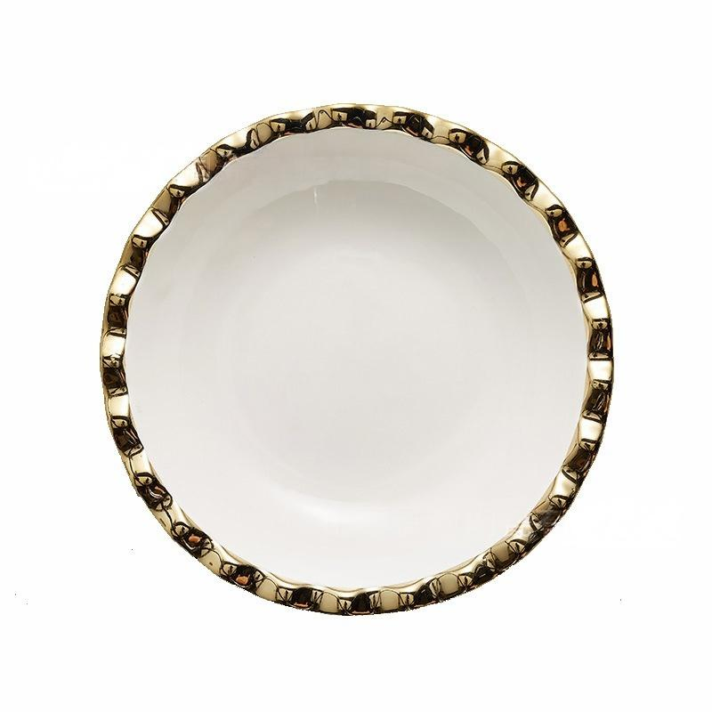 Soup Bowl Cut Edge 8"9"10"12" Size Electroplated Gold Porcelainware Ceramic Tableware