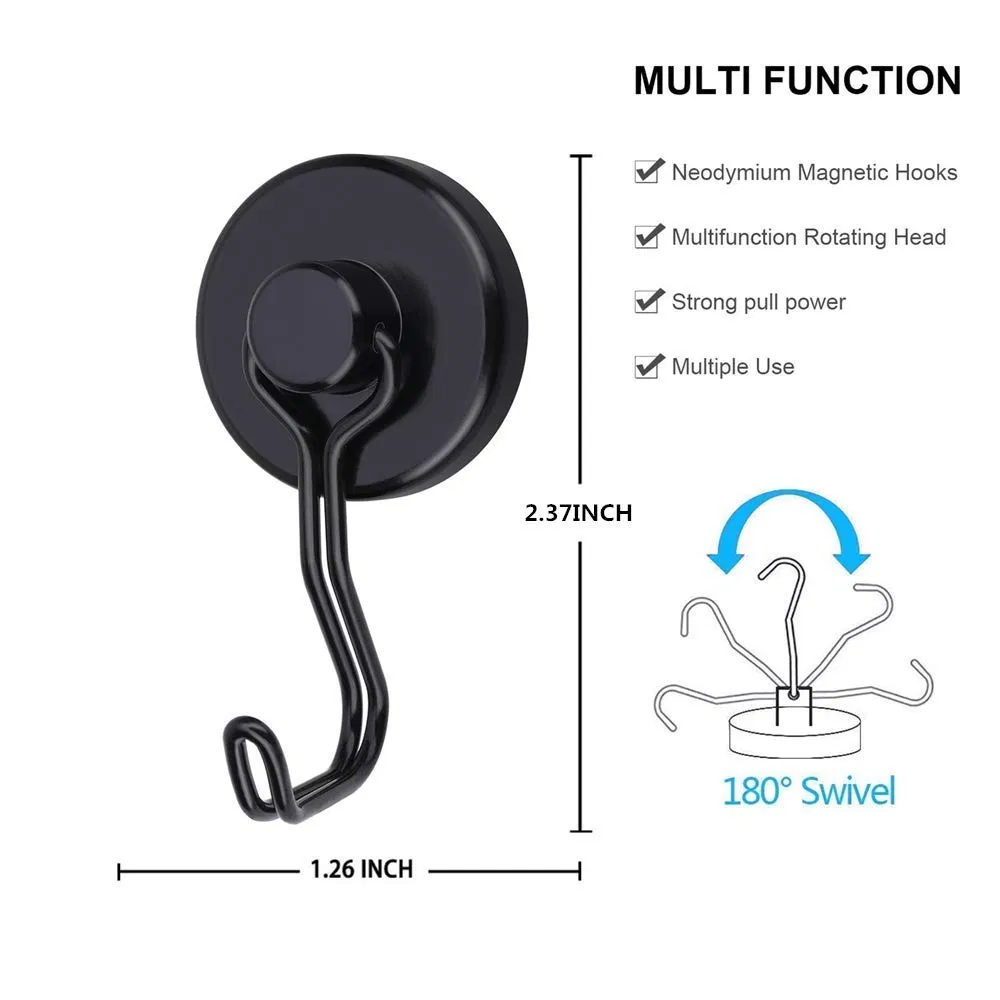 Heavy Duty Neodymium Rare Earth Magnetic Hooks with Rubber Scratch-Resistant Base for Indoor/Outdoor Hanging