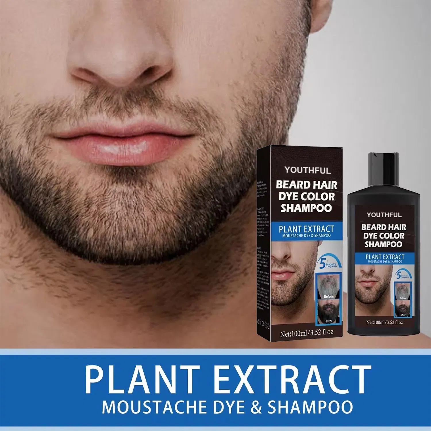 Easy Use Men's Moustache Beard Hair Dye Color Black Shampoo