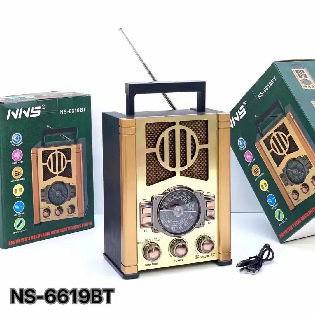 Ретро радио NS-6619BT с Bluetooth, деревянный корпус