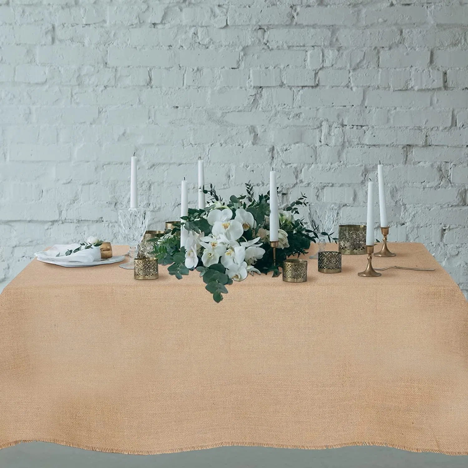 Jute Table Runner Rectanqle Natural Burlap Tablecloth 63 X108 Inches