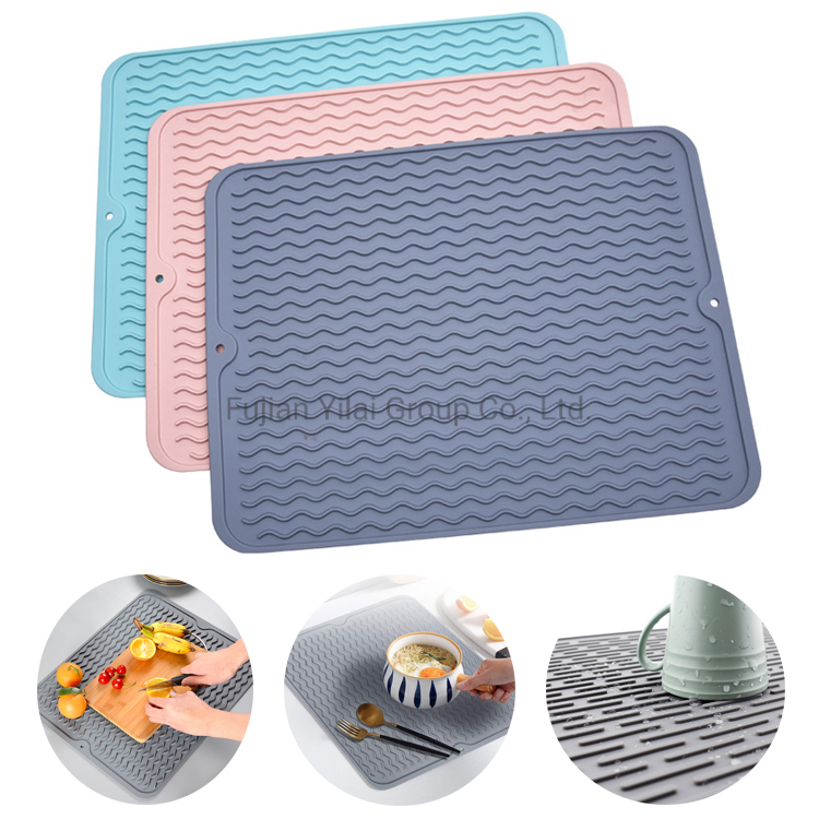 Large Non Slip Kitchen Dishwasher Safe Draining Pad Heat Resistant Drainer Mat Silicone Dish Drying Mat