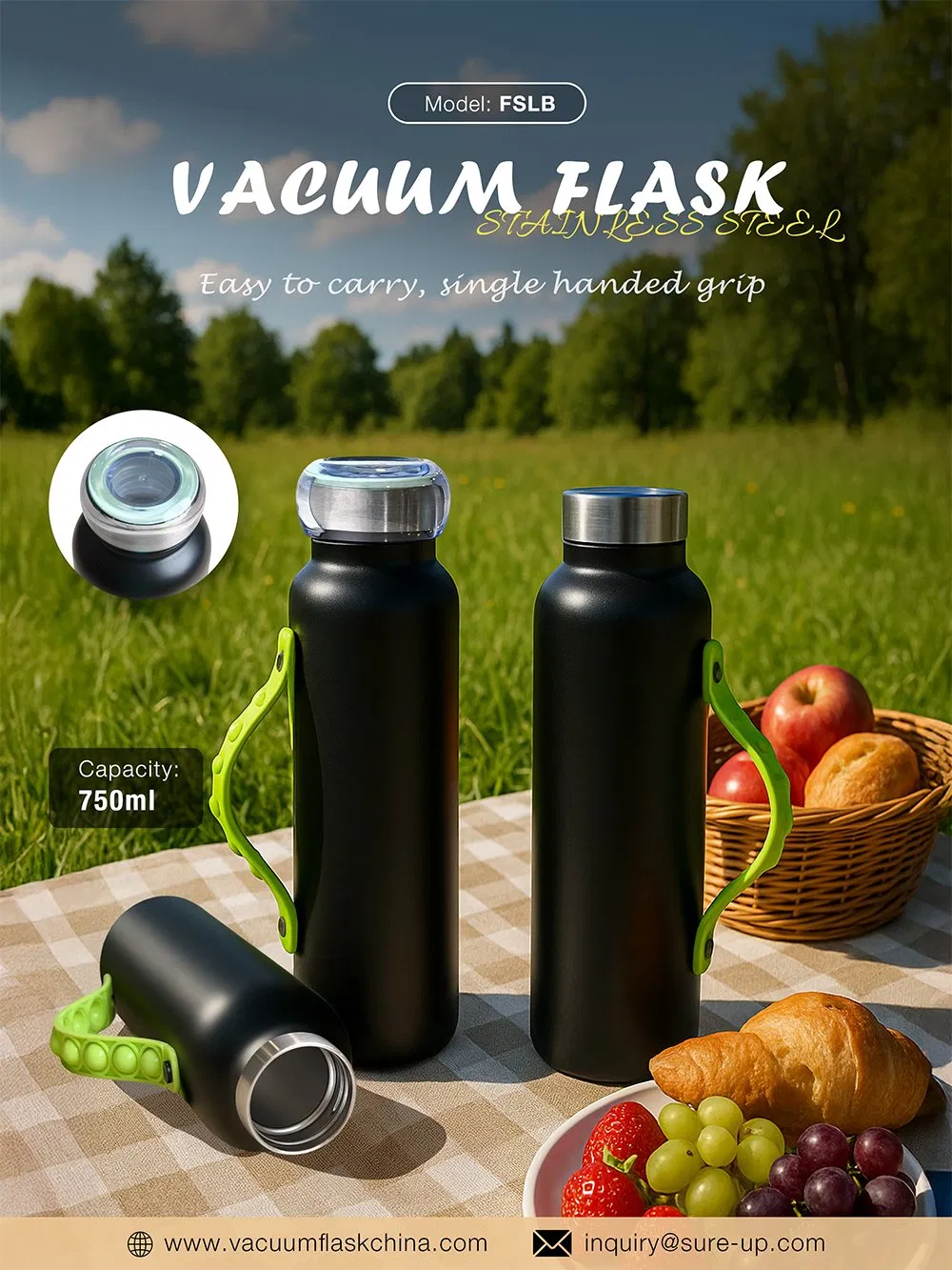 Термос из нержавеющей стали с вакуумной изоляцией, 750 мл