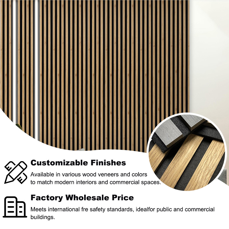 Customized 3D Decorative Wooden Acoustic Panels Ceiling Wall Panel Polyester Wooden Grating Sound Absorbing Panels