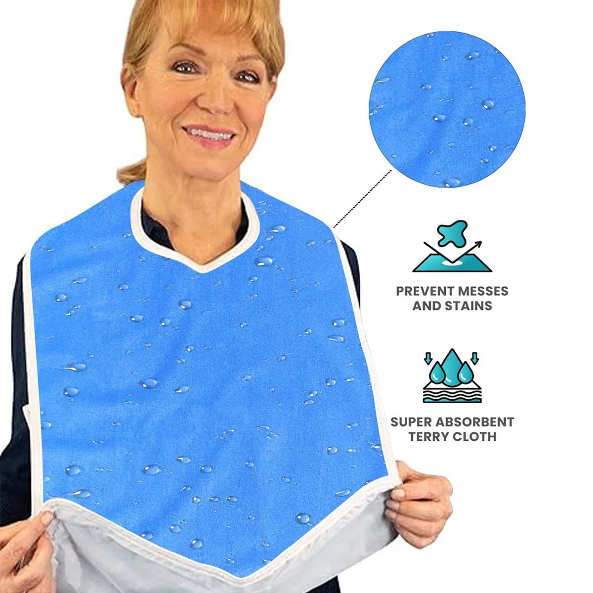Waterproof Adult Bib, Adult Waterproof and Stain-Resistant Bib, Can Be Used to Wipe The Mouth with Saliva Wipes