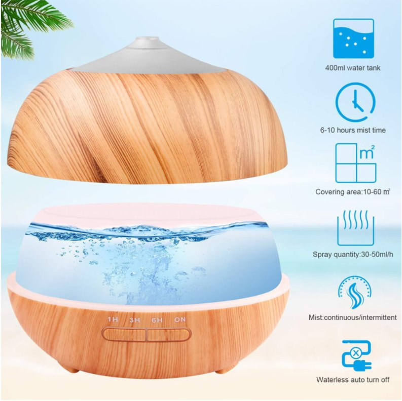 Wood Grain Fragrance Ultrasonic Aromatherapy Aroma Essential Oil Diffuser LED Colorful Lights