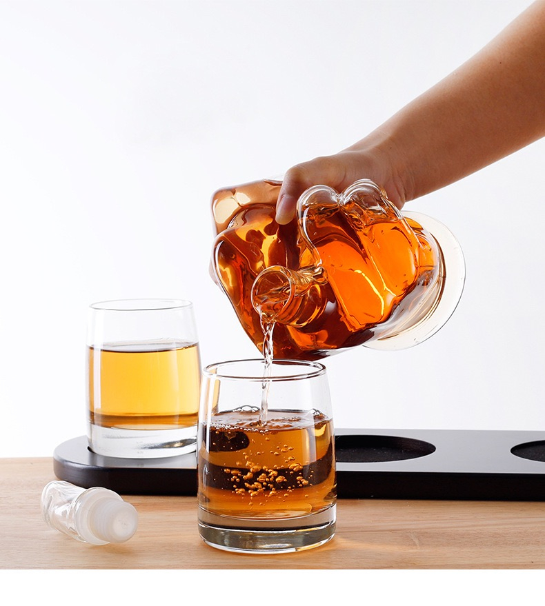 Home Bar Decor Liquor Dispenser with Glass and Wooden Base Middle Finger Shape Whiskey Decanter Gift Se