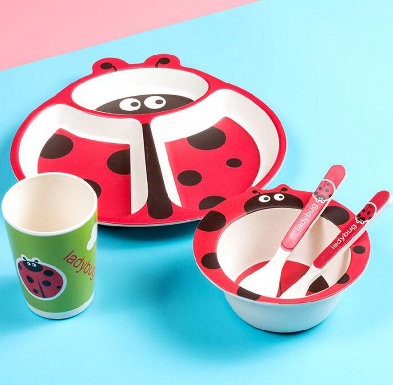 Cute Cartoon Bamboo Fiber Children′ S Dinnerware Set 5-Piece Set