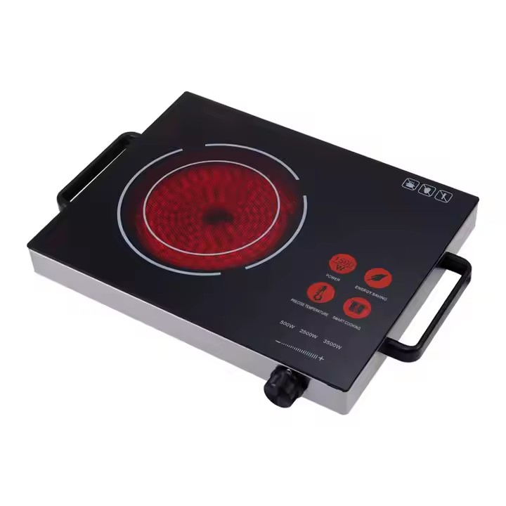 Electric Single Infrared Burner Ceramic Glass Hot Plate Cooktop with Stainless Steel Base