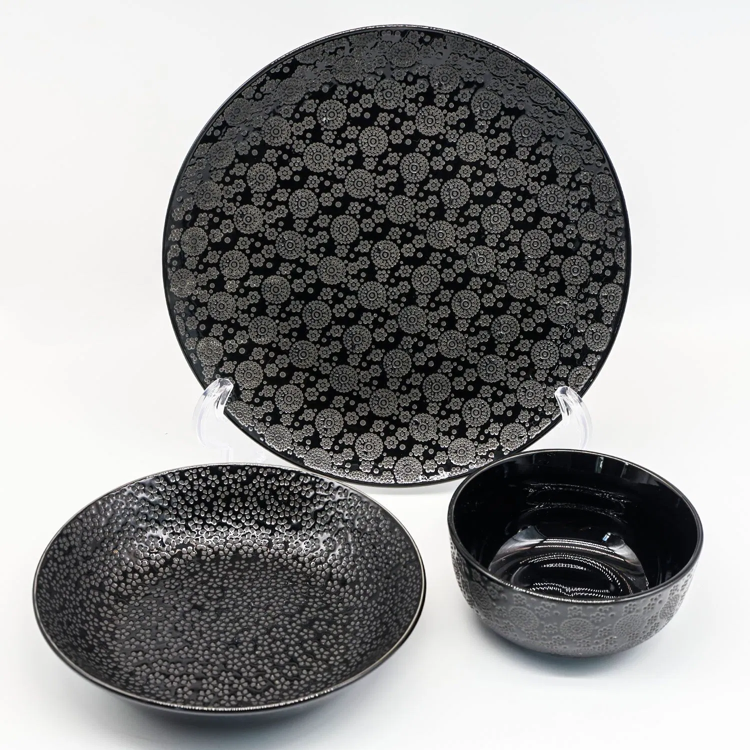 Stylish Black Printed Color Glaze Dinnerware Set Ceramic Tableware for Restaurant Table Service