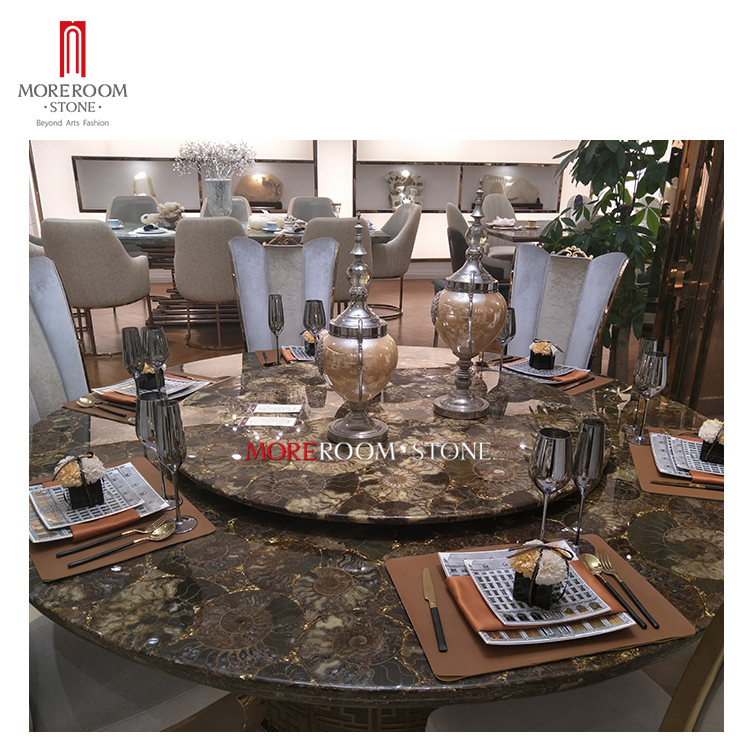 6 Seater Classic Luxury Villa White Semi Precious Stone Purple Green Fluorite Kitchen Round Countertops