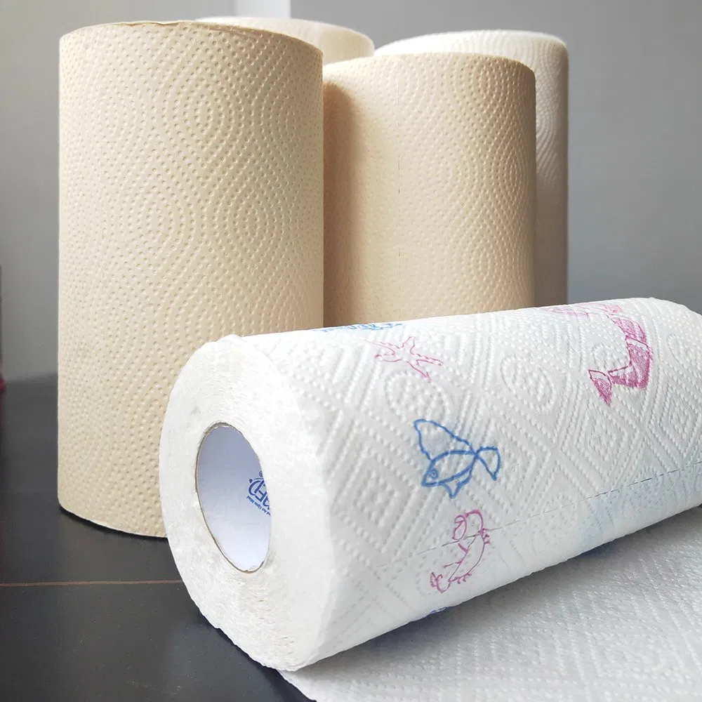 100% Bamboo Fiber Embossed Biodegradable Kitchen Towel Roll