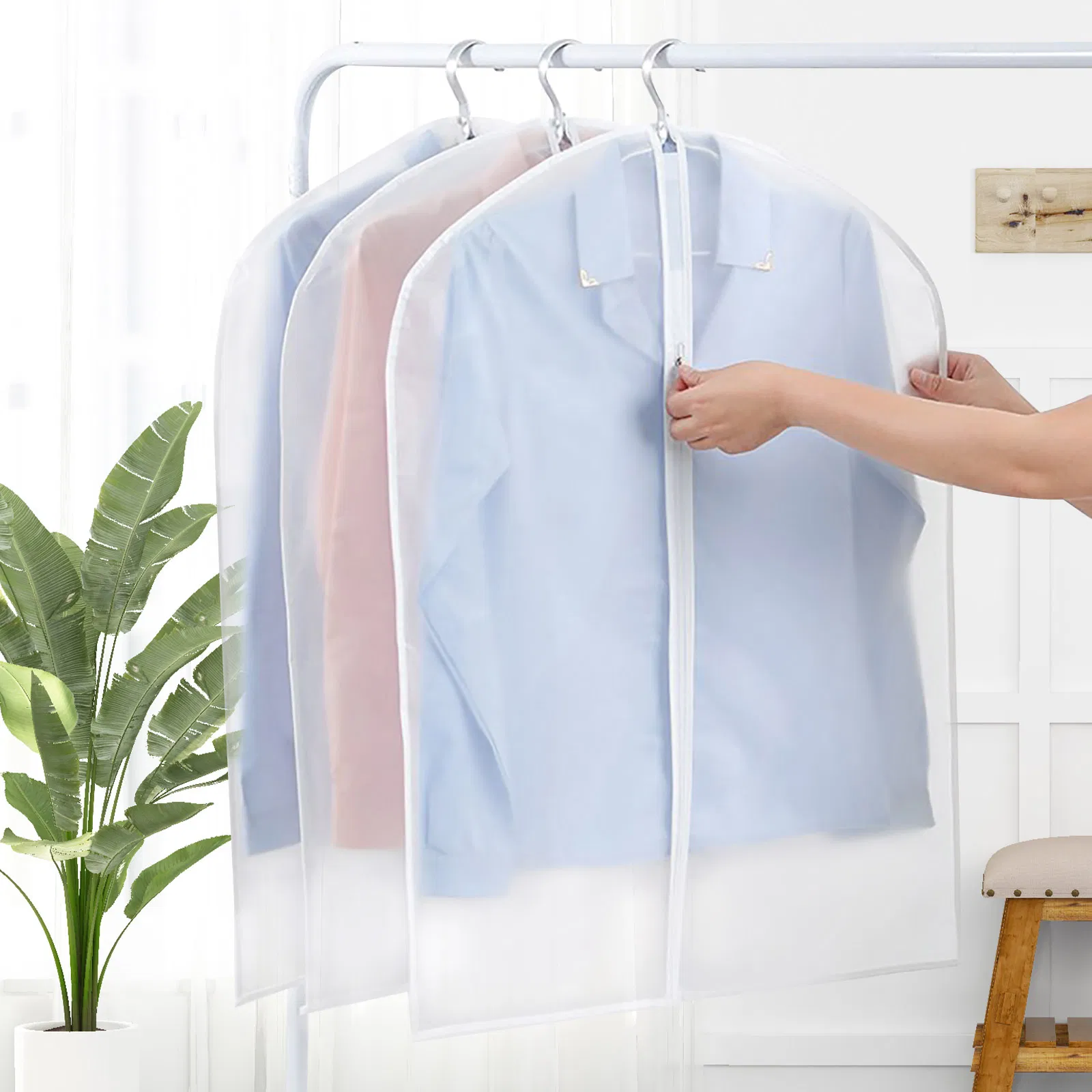 5PCS/Set Clear Garment Bags for Hanging Clothes PEVA Suit Covers with Zipper