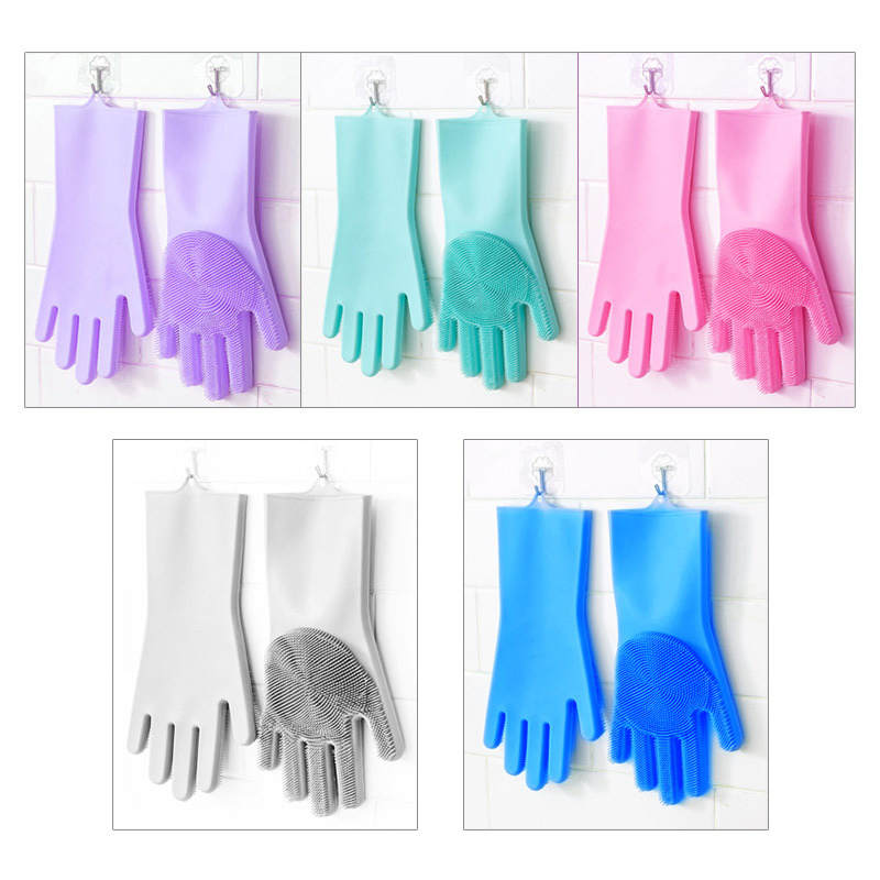 Food Contact Silicone Household Glove with Brush for Kitchen/Household/Cleaning
