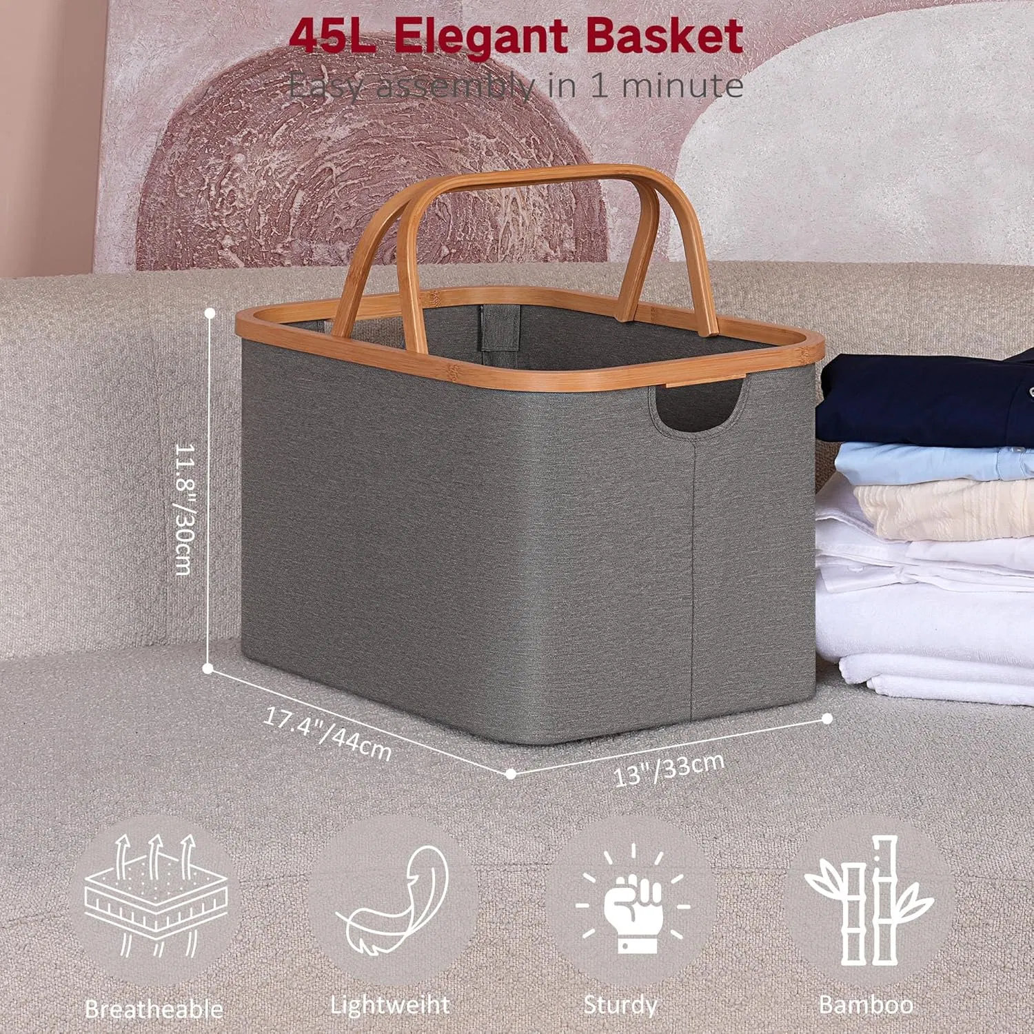 Bamboo Household Simple with Bamboo Handle, Clothing and Miscellaneous Storage Basket