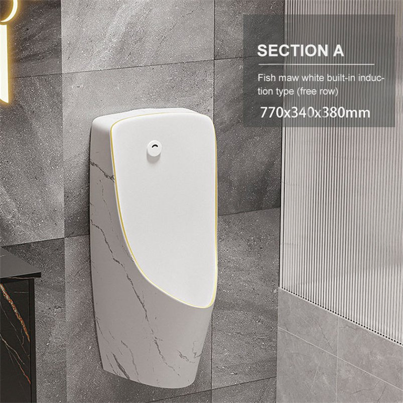 Modern White Rock Matte Back Spud Wall Hung Sensor Gravity Flushing Ceramic Male Urinal Bottle Wc Commode
