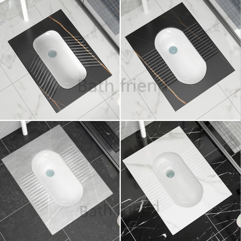 Anti-Slip Stripes Black and Grey Rock Slab Squatting Pan with S-Band Bathroom Modern Squat Pan