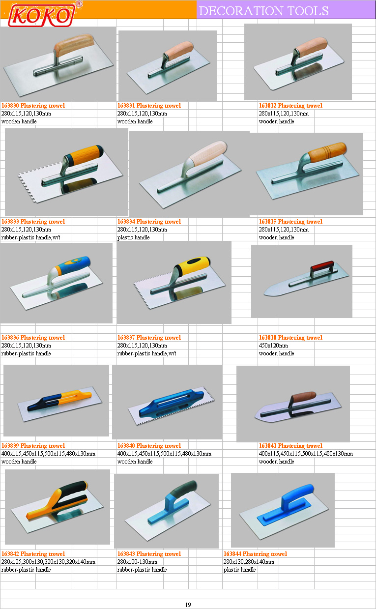 Wooden Handle Steel Blade Nothed Plastering Trowel