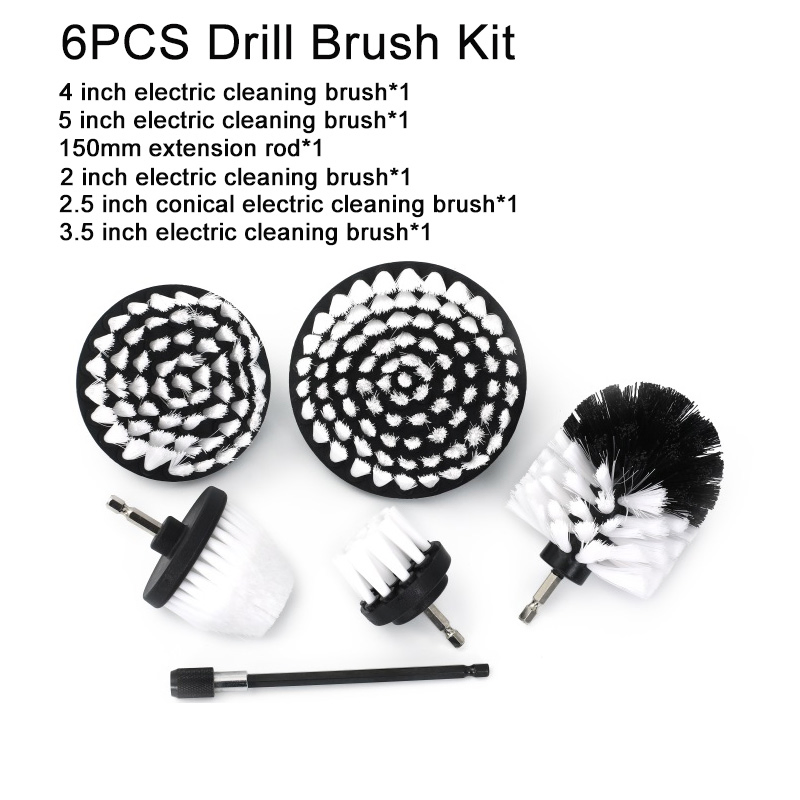 Buffing King 6PCS Drill Brush Kit Car Cleaning Brush Set Car Detailing Tools for Auto Wheel