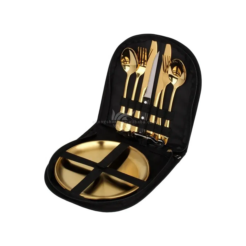 Wholesale Camping Tableware Bag Stainless Steel Knife Fork Spoon Travel Cookware Flatware Utensils Set